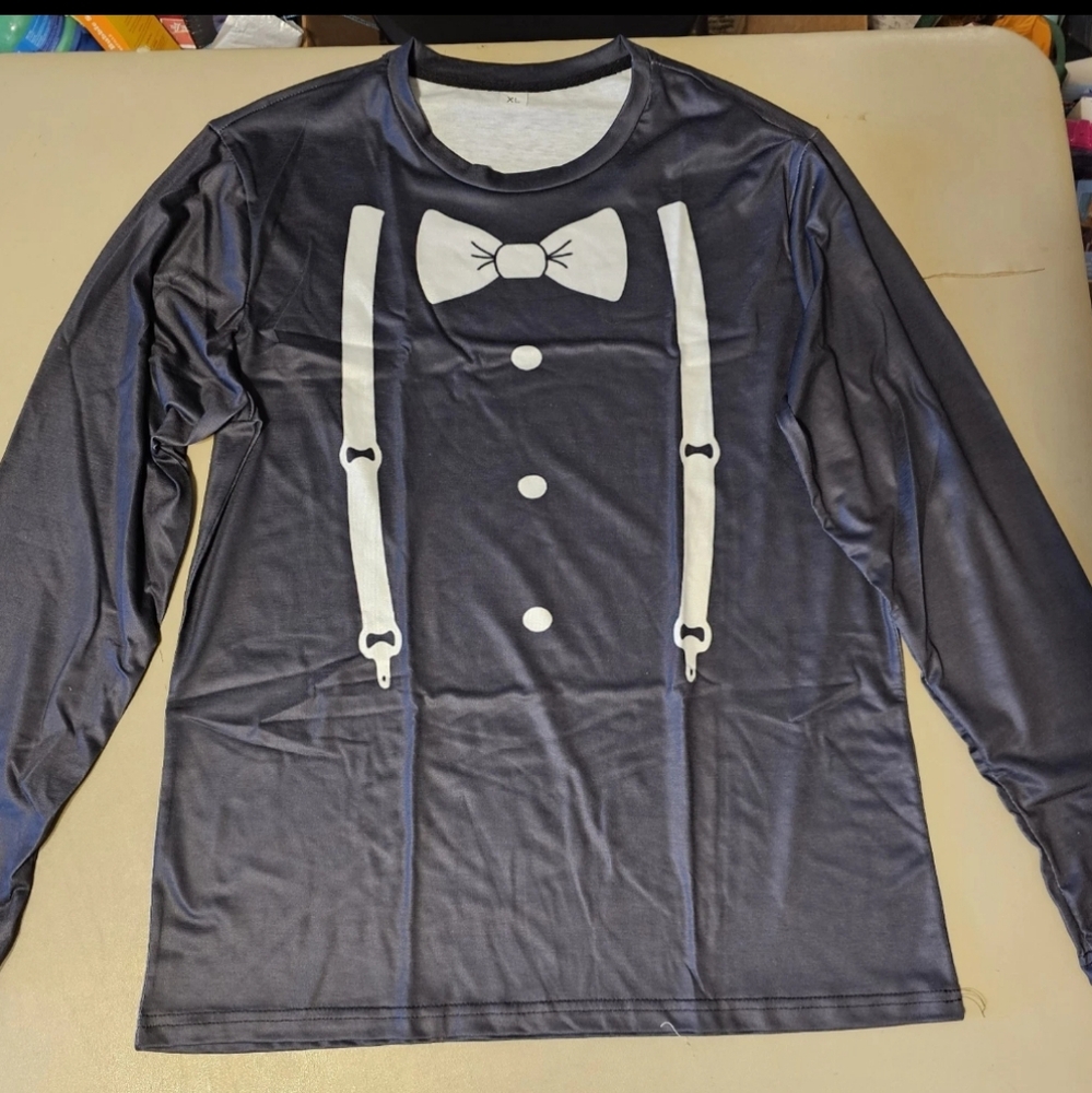 Black Tuxedo Print Long Sleeve Shirt
